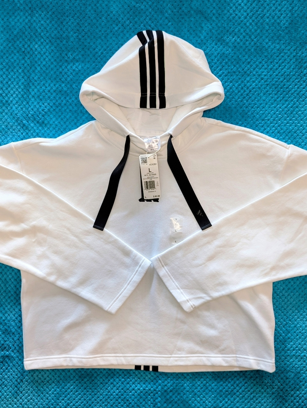 Adidas Originals White Hoodie with Black Stripe Hood and Drawstrings